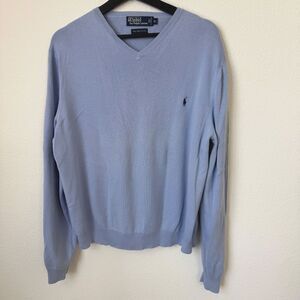 Polo Ralph Lauren Sweater Men XL Blue Pima Cotton V-Neck Pullover Preppy Classic